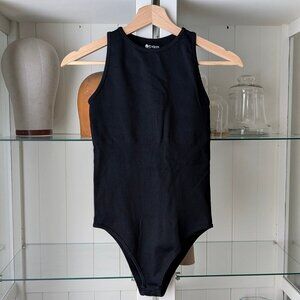 OQQ Black Ribbed High Neck Bodysuit Size S